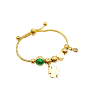 Pulsera Cristal Verde Trébol - Para Niña