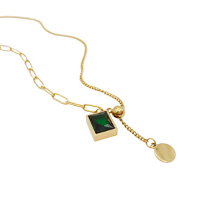 Collar Lariat Cristal Moneda Esmeralda